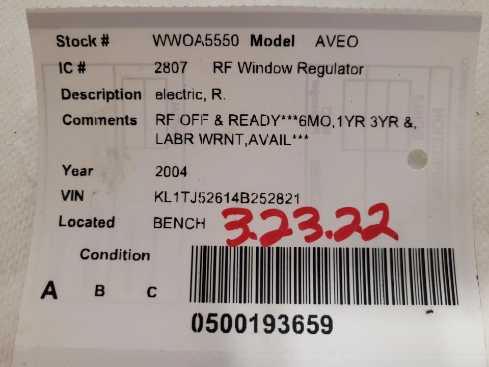 Used Front Right Door Window Regulator Front fits: 2004 Chevrolet Aveo electric Foto 3 de 4