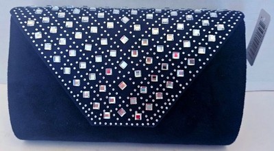 Kendall & James Fashions Navy Blue Embellished Clutch Bag ~ Rhinestones~ 7''~ NWT