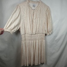 Nine West Blouson Mini Dress Pale Pink Ruffle Cinched Waist Size XL Prairie Boho
