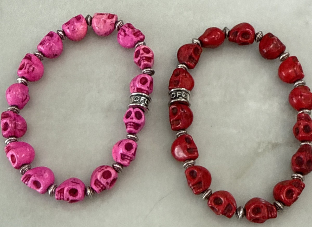 2 CFC Chavez for Charity Red & Pink Howlite Skull Bead Stretch