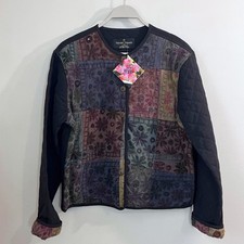 NWT Sacred Threads Quilted Patchwork Jacket S/M Black Multi 90 Embroidered
