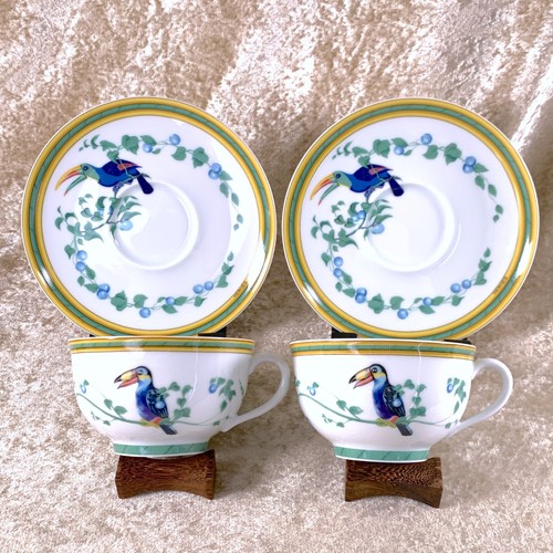 Hermes Paris Tukane Teetasse & Untertasse Vogel Porzellan Geschirr 2 Sets