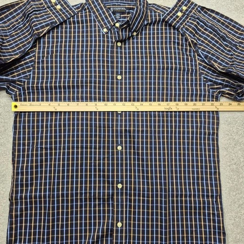 Stafford Signature Mens Shirt L Blue Yellow Plaid Button Down Wrinkle Iron Free image 2