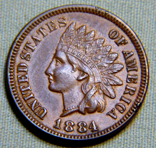1884 Indian Head Penny Cent - AU Gem Full Liberty Beauty With Diamonds Lot 1584