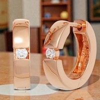 Creolen Rund 925 Sterling Silber Rotgold Vergoldet 2 Zirkonia Ohrringe