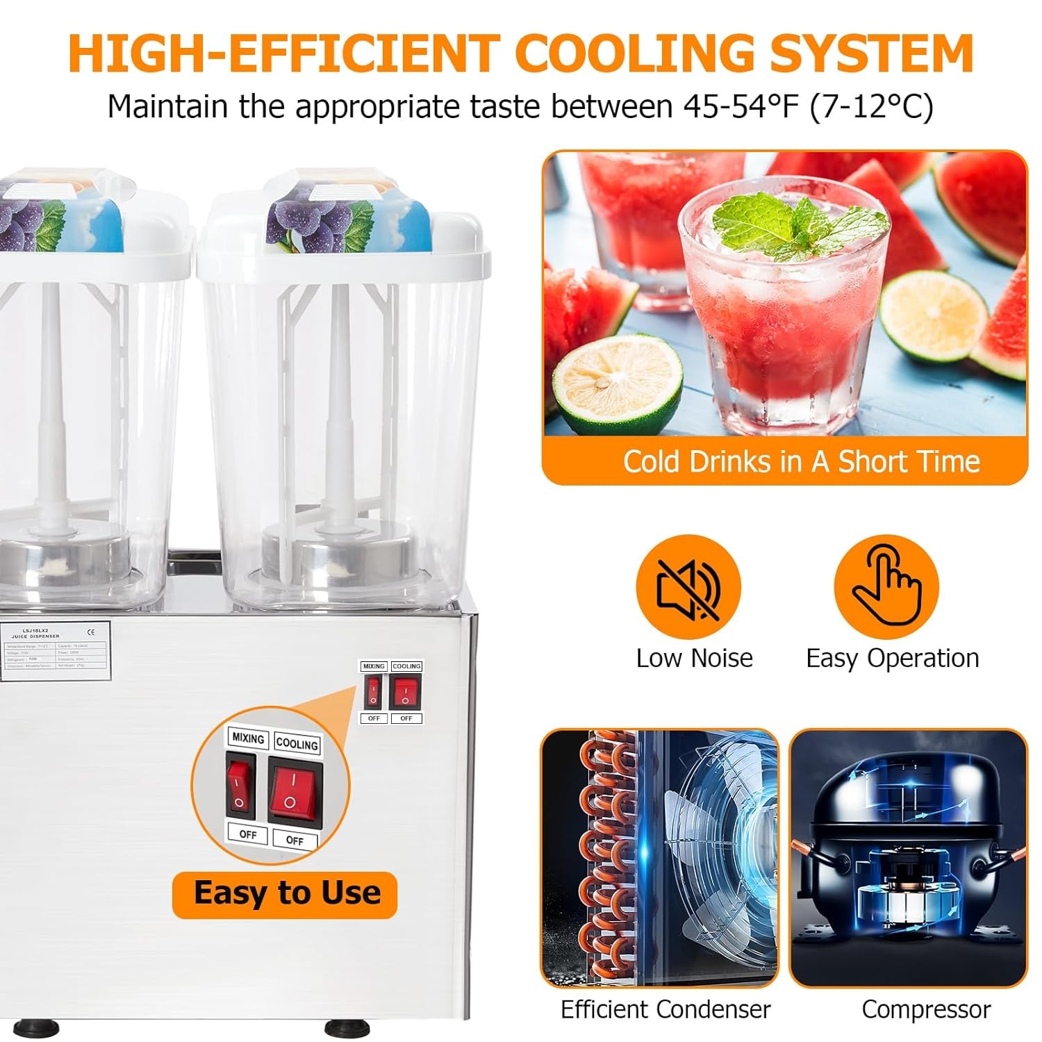 Commercial Cold Beverage Juice Dispenser Frozen Ice Drink 9.5 Gal 2 Tanks 280W