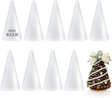 10 Pack Styrofoam Cones for Craft, 4.3X2.2In Craft Foam Tree Cones, White Small