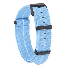 Elastic Nylon Watch Band 18mm Waterproof One Piece Watch Strap, Light Blue/White