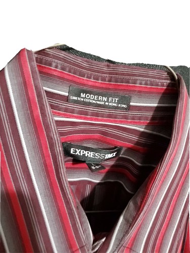 Express Dress Up shirt (Modern Fit) Long Sleeve. Red Grey and White Striping - Picture 3 of 4