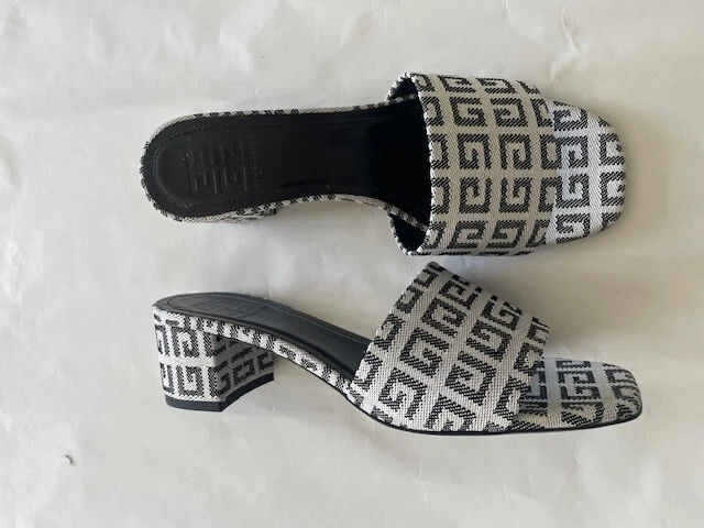 Givenchy — NEW Givenchy 4G Heel Mule Sandals Logo BLACK WHITE 37 NIB US Sz 6 6.5 MSRP $625