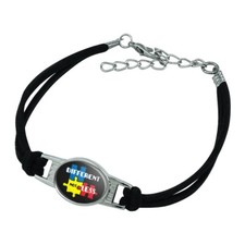 Different Not Less Autism Puzzle Pieces Novelty Suede Leather Metal Bracelet