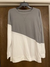 Gray  White Colorblock Crewneck Lightweight Pullover Sweatshirt Women's Medium