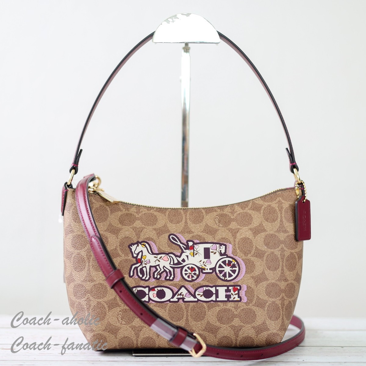 Coach CX588 Zip Top Shoulder Bag In Signature Canvas w/ Horse