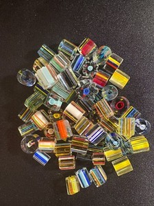 100 grams glass beads - (B1233) transparent colors and shapes