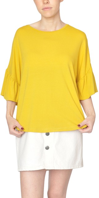 yellow ruffle sleeve top