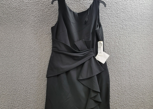 Eliza J Sleeveless Cascading-Ruffle Gown Women's 14 Black Boat Neck Back Zip - Picture 3 of 16