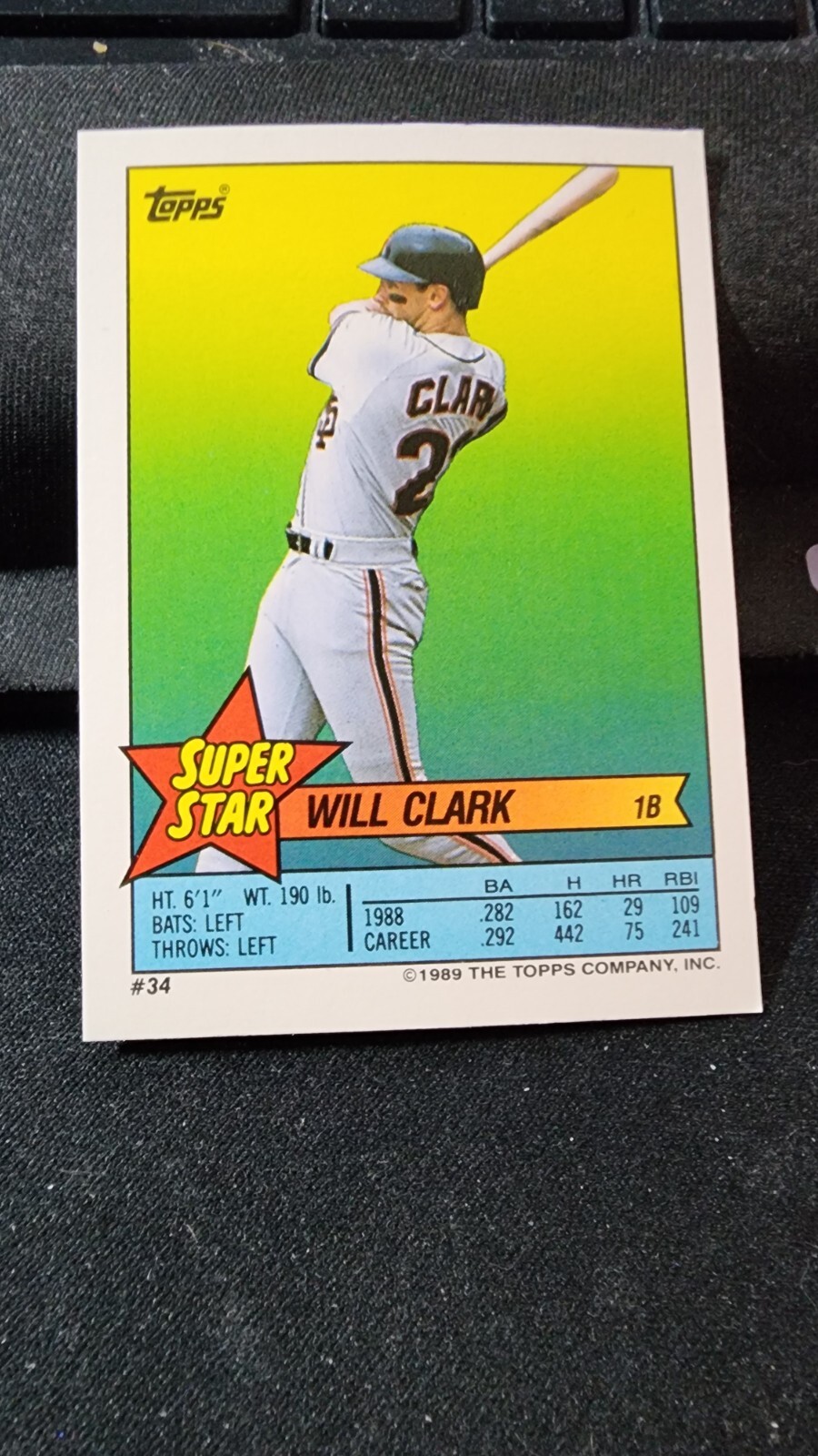 1989 Topps Super Star Sticker #34 Will Clark  - #85 #195 sticker back