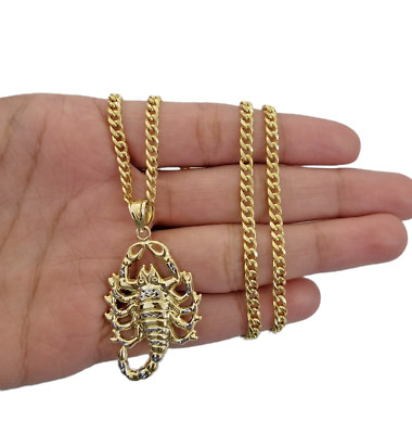 10k Yellow Gold Scorpion Pendent 3mm  20'' 22'' 24'' 26'' 28'' Inch Miami Cuban Chain