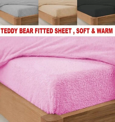 MIA Teddy Bear Fleece Fitted Sheet Deep Fitted Bedding & Pillow Cases Double King UK