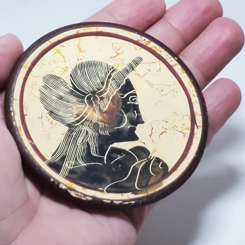 Handpainted Terracotta Ancient Greece Greek Figure Pottery Trinket Ring 3" Dish - Picture 4 of 7