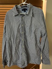 3 Tommy Hilfiger XL Mens Dress Shirt Button Up Long Sleeve White Blue Striped