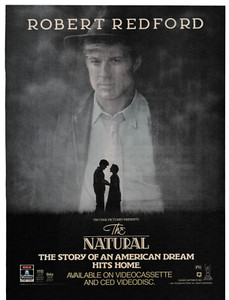 ROBERT REDFORD The Natural Available on Videocassette 1985 print full-page ad