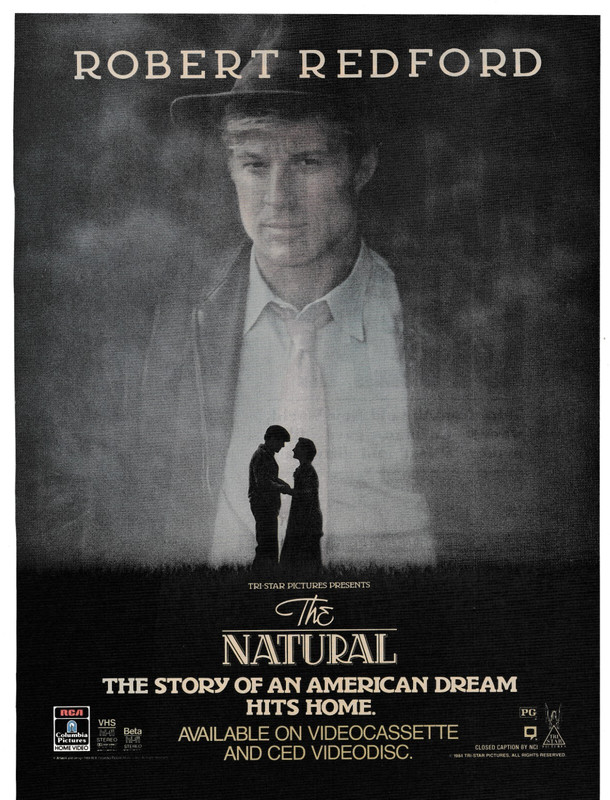 ROBERT REDFORD The Natural Available on Videocassette 1985 print full-page ad