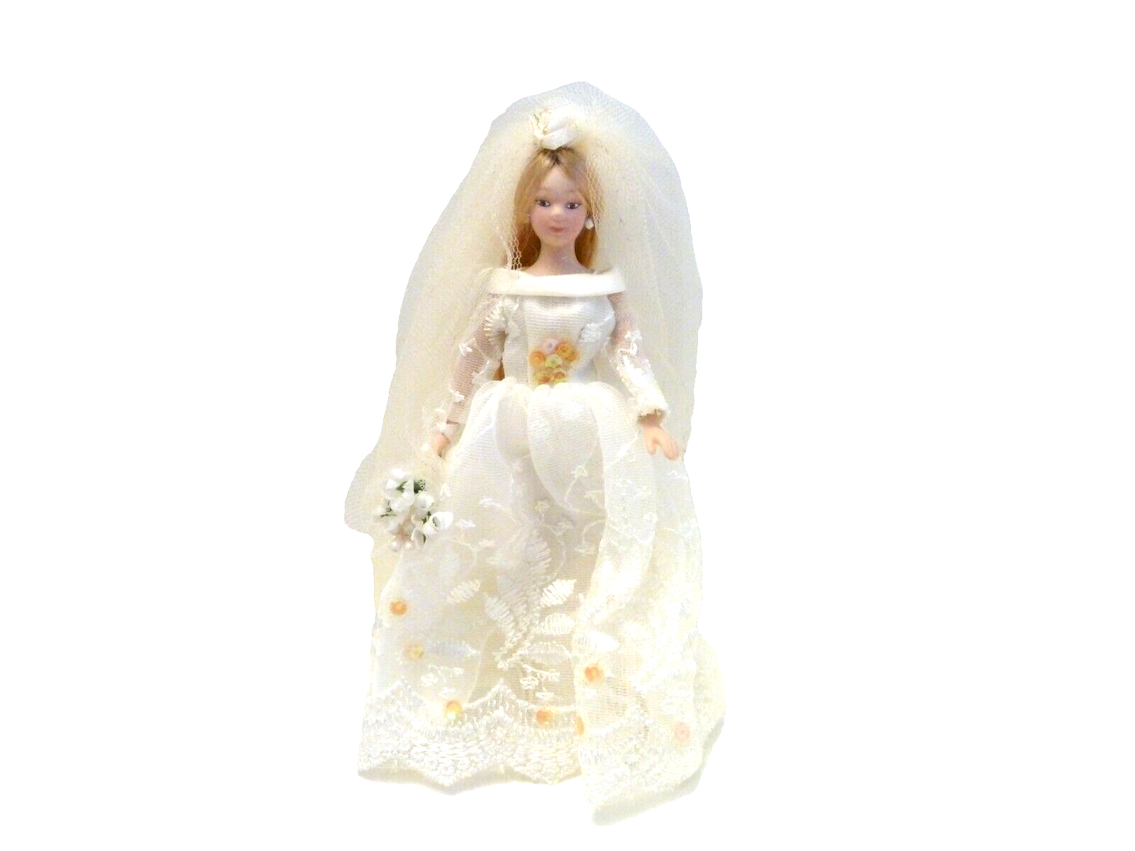 Dolls House Doll Bride Cream Bridal Dress People Figure Miniature 1:12th Scale