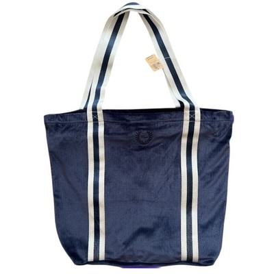 , VICTORIA'S SECRET PINK Velvet Navy Blue Ribbed Large Tote Bag, 18''x 13''x4''