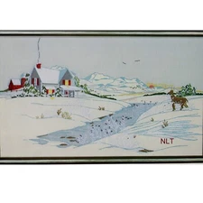  Vintage Crewel Embroidery Kit Frosty Snow Scene Deer Christmas Winter Morning