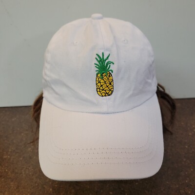 Pineapple Dad Hat Men's White Solid Canvas Embroidered Adjustable Strapback Cap