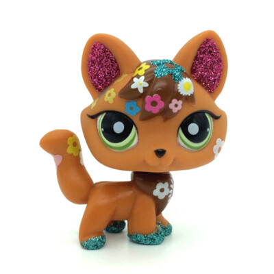 Littlest Pet Shop LPS #2341 Brown Red Sparkle Fox Green Eyes Dog Toy