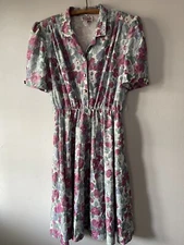 Vintage 80s FLORAL California Looks Polyester DRESS Medium