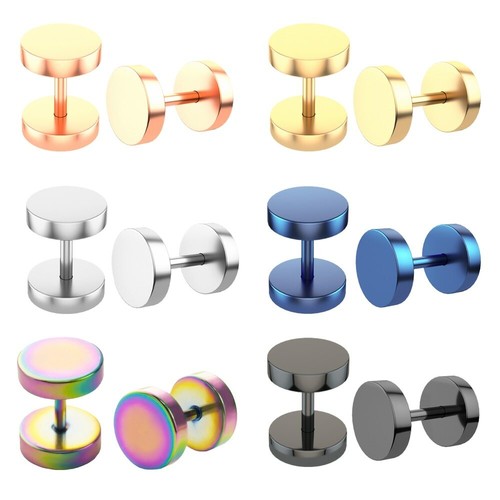 Pair Stainless Steel Mens Womens Stud Earrings Ear Piercing Plugs Tunnel Punk