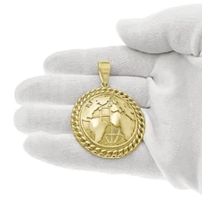 Globe Earth Pendant Mens Charm Real 10k Yellow Gold 1.5 inch