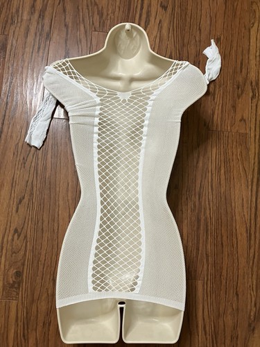 Sexy White Bodycon Fishnet Mini Dress Exotic Dancer Stripper Rave Outfit - Picture 5 of 5