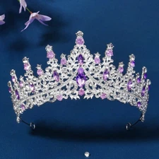 Silver Tiara Lavender purple gems Crown  Princess Queen bridal real metal pink