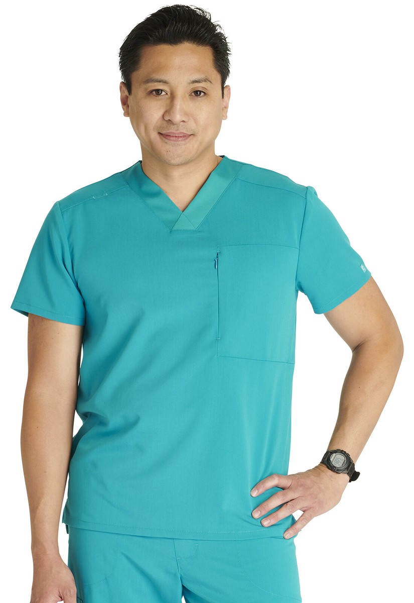 Cherokee Atmos Men's V-Neck Scrubs Top CK718A TLB Teal Blue Free