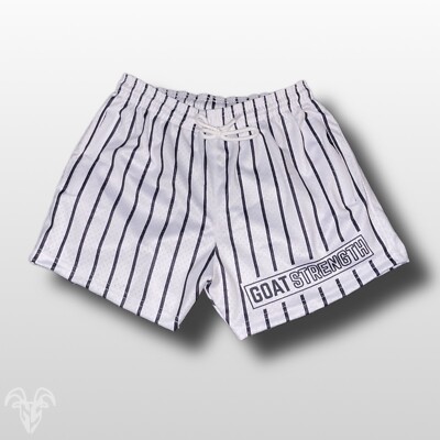 Baseball Pinstriped White Themed Mesh Gym Shorts inch inseam shorts 
