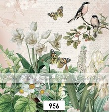  956 TWO Paper LUNCHEON Decoupage Art Craft Napkins - FLOWER GARDEN BUTTERFLIES