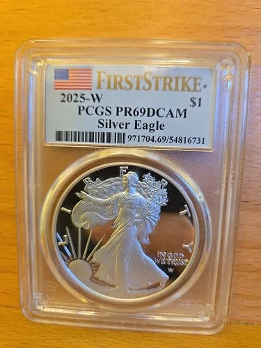 2025 (W) $1 Proof American Silver Eagle 1 oz PCGS PR69DCAM FS Flag Label 8h