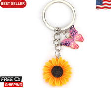 Butterfly Bee Sunflower Keychain for Women, Sunflower Bag Pink Butterfly 01
