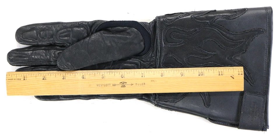 Hombres Harley Davidson Guantes S Cuero Negro Guante Gruesas Llamas Barra de Montar De Colección Foto 3 de 4