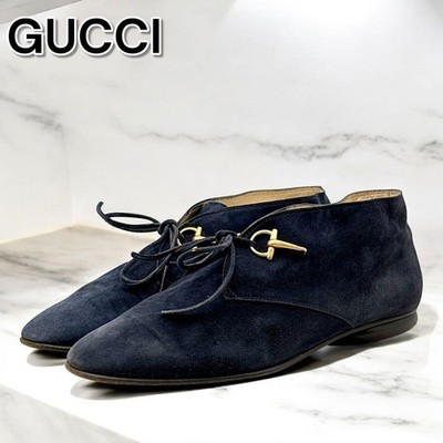 Auth GUCCI Women's Horsebit Chukka Boots Size EU36.5 US6.5 UK3.5 Navy Gold