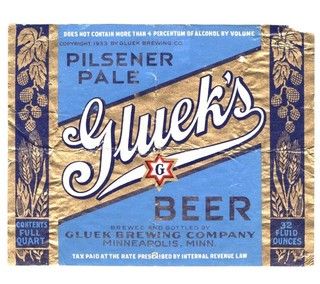 v2 32 oz Gluek's Pilsener etichetta birra pallida IRTP Gluek Minneapolis MN 4% volume