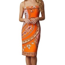 Vintage Y2K Caché Vibrant Orange & Pink Midi Dress