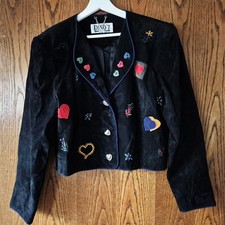 Dino'z Lederjacke Echt Leder schwarz Herzen Applikationen Stickerei Gr. 38 Damen