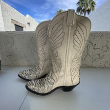 Vintage Laredo USA Snakeskin Western Boots 9M Ivory Cowboy Leather