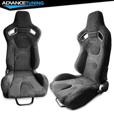 Reclinable Universal Pair Racing Seats Dual Sliders Black Suede Left Right