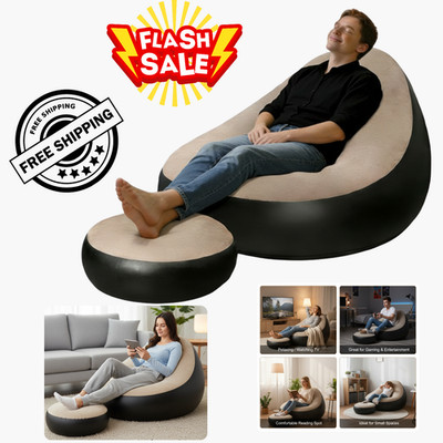 2 Stück Aufblasbarer Stuhl mit Fußhocker Tragbar Lounge Couch Luftsitz